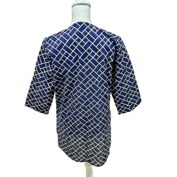 NWT CHARLESTON SHOE CO. 100% Blue & bamboo tan Patterned Tunic 3/4 sleeve large - Picture 6 of 11